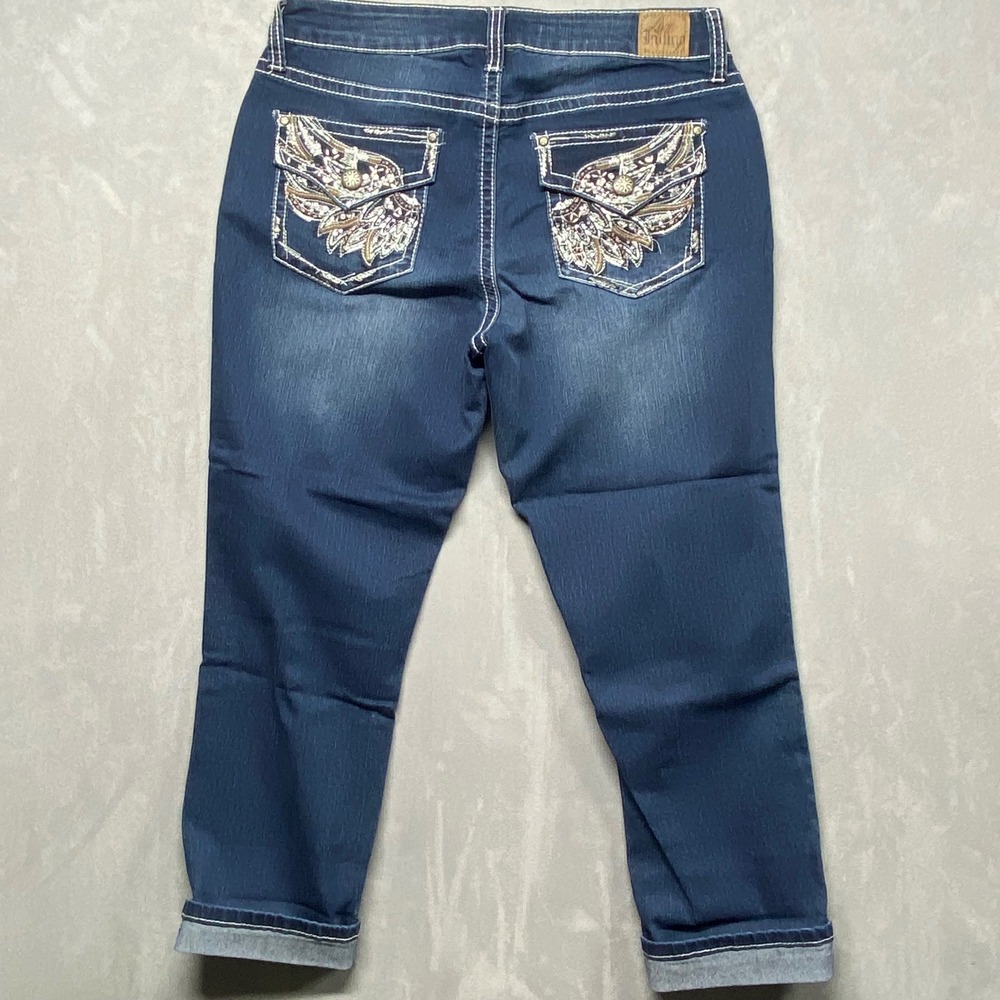 Love x Indigo Women's‎ Blue Embellished Pocket Denim Capris Size 10 - Picture 15 of 15
